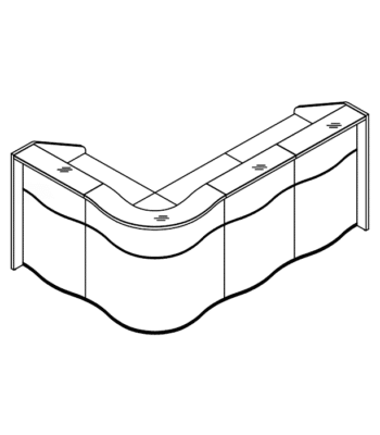 L shape reception desk with rounded corner and curved front panels