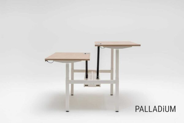 Bench desks with electric height adjustment in the range of 650-1300-mm sit stand