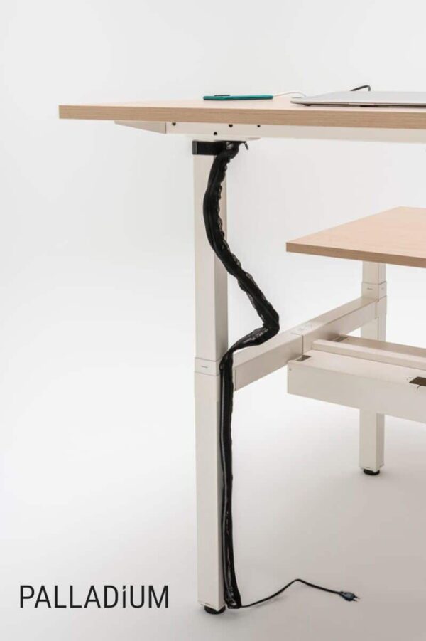 Bench desks with electric height adjustment in the range of 650-1300-mm sit stand